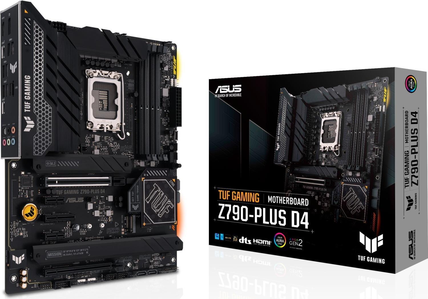 ASUS TUF GAMING Z790-PLUS D4 – Motherboard – ATX – LGA1700-Sockel – Z790 Chipsatz – USB 3,2 Gen 1, USB 3,2 Gen 2, USB-C 3,2 Gen2, USB-C 3,2 Gen 2×2 – 2,5 Gigabit LAN, Wi-Fi, Bluetooth – Onboard-Grafik (CPU erforderlich) – HD Audio (8-Kanal) (90MB1CQ0-M0EAY0)