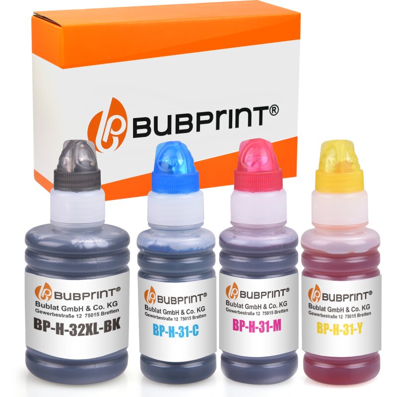 Bubprint Kompatibel für HP 31 32 XL 4x Tintenflaschen Schwarz/Cyan/Magenta/Gelb von Bubprint