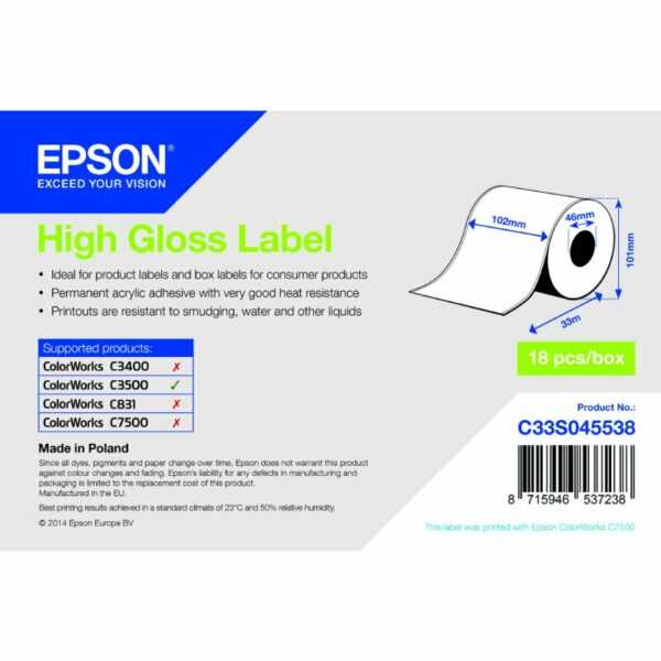 Epson ORIGINAL Epson Etiketten High Gloss Label C33S045538 High Gloss Label, Rolle, 102mm x 33m