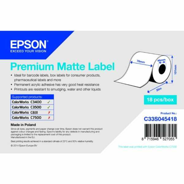 Epson ORIGINAL Epson Etiketten S045418 C33S045418 Normalpapier, matt beschichtet, 76mm x 35m, VE=1