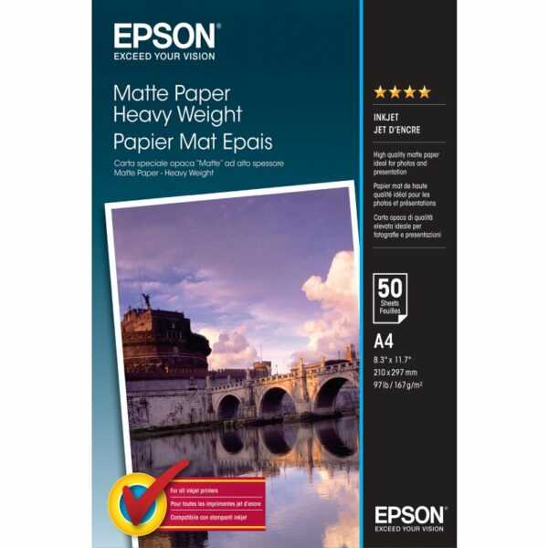 Epson ORIGINAL Epson Papier Weiss C13S041256 Matte Paper 50 Blatt Fotopapier, DIN A4, 167 g/m², 50 Blatt, Matte Paper