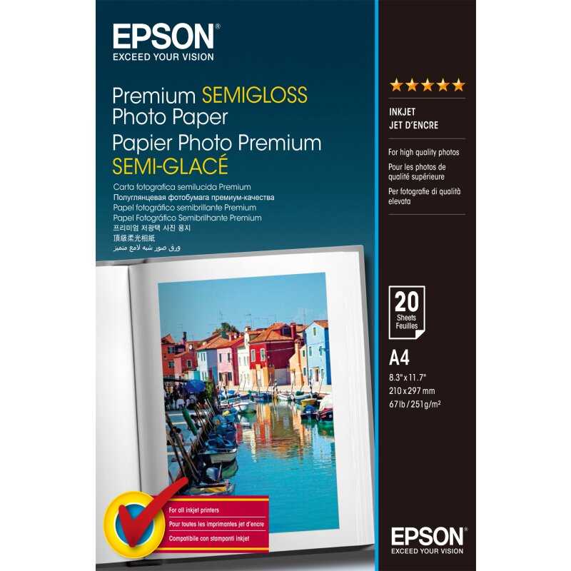 Epson ORIGINAL Epson Papier Weiss C13S041332 Premium Semigloss 20 Blatt Fotopapier, 20 Blatt