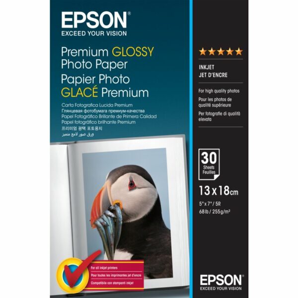 Epson ORIGINAL Epson Papier weiß C13S042154 Premium Glossy 30 Blatt EPSON Premium Fotopapier /S042154 glossy 13x18cm weiß 255 g Inh. 30 Blatt