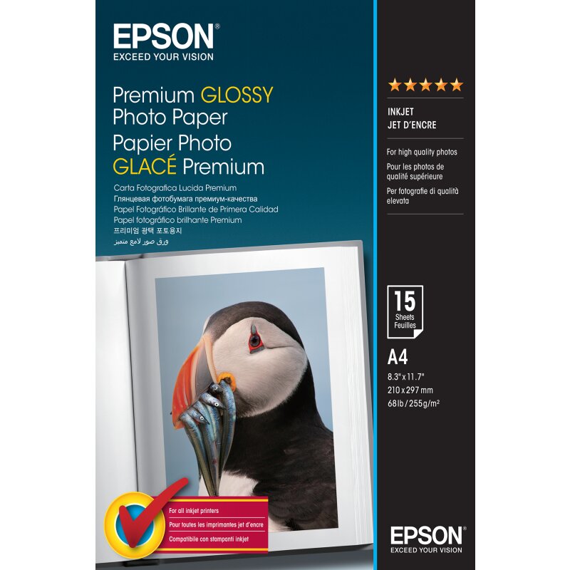 Epson ORIGINAL Epson Papier Weiss C13S042155 Premium Glossy Fotopapier, DIN A4, 255 g/m², 15 Blatt , Premium glossy