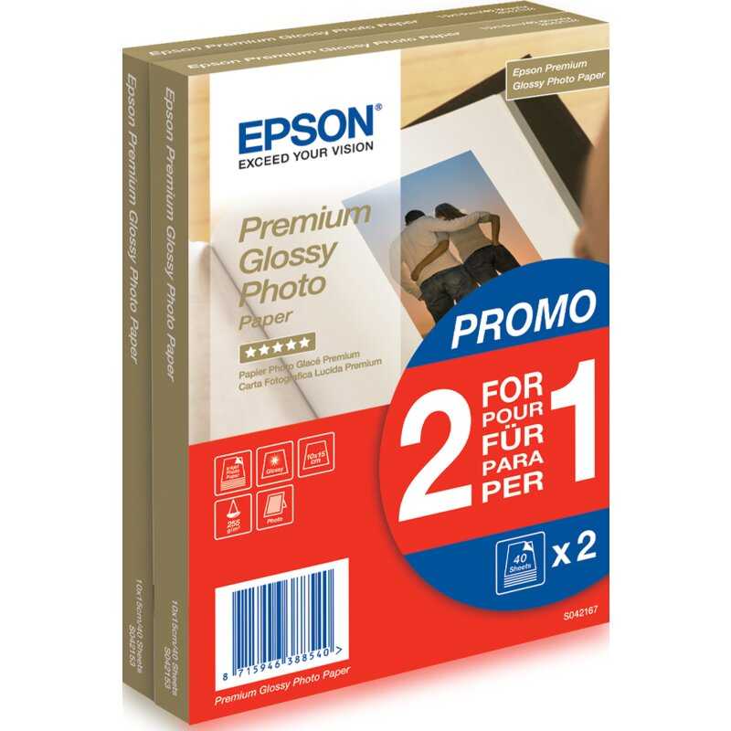 Epson ORIGINAL Epson Papier weiß C13S042167 Premium Glossy 80 Blatt EPSON Premium Fotopapier /S042167 glossy 10x15cm weiß 255 g Inh. 80 Blatt