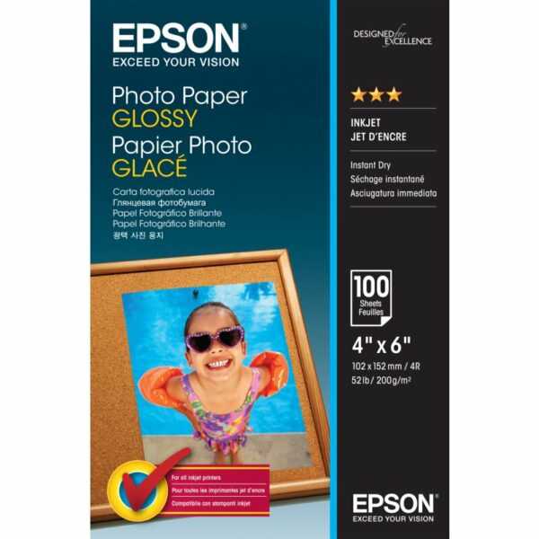 Epson ORIGINAL Epson Papier weiß C13S042548 Photo Paper Glossy EPSON Fotopapier, S042548 glossy 10 x 15cm 200g Inh. 100 Blatt