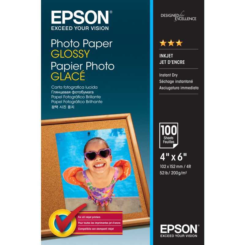 Epson ORIGINAL Epson Papier weiß C13S042548 Photo Paper Glossy EPSON Fotopapier, S042548 glossy 10 x 15cm 200g Inh. 100 Blatt