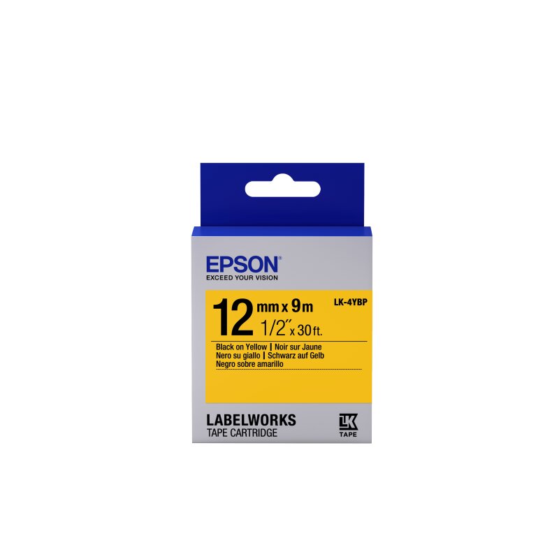 Epson ORIGINAL Epson Schriftband Schwarz auf Gelb C53S654008 LK-4YBP 12 mm x 9 m, Pastell