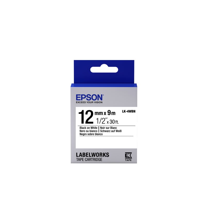 Epson ORIGINAL Epson Schriftband Schwarz auf Weiß C53S654021 LK-4WBN 12 mm x 9 m