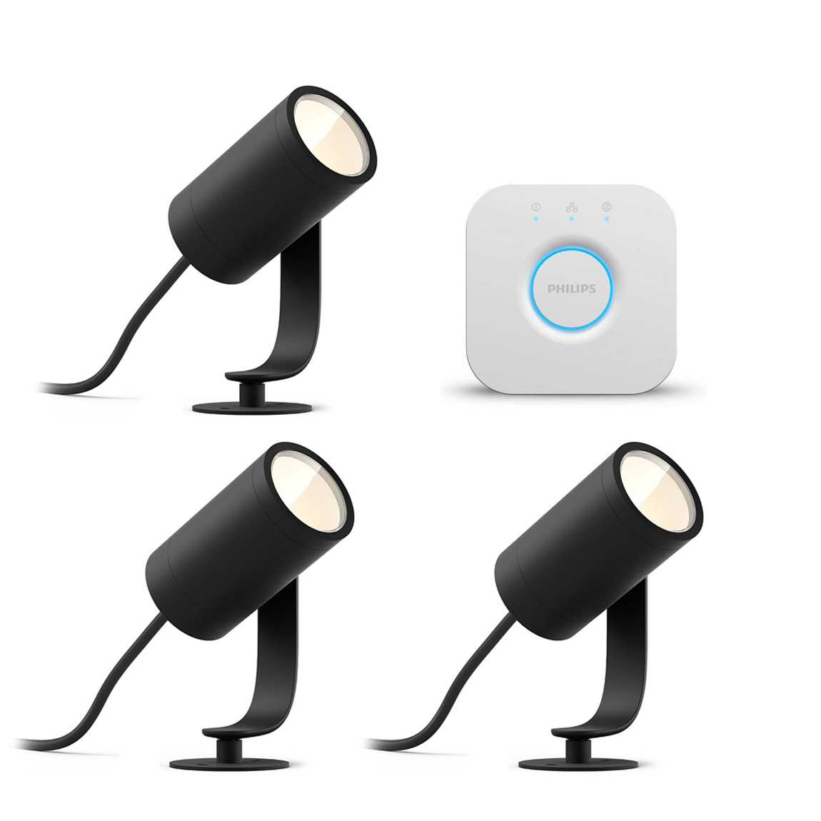 Philips Hue LED Spot Lily Basis Kit (3er-Set) + Philips Hue Bridge