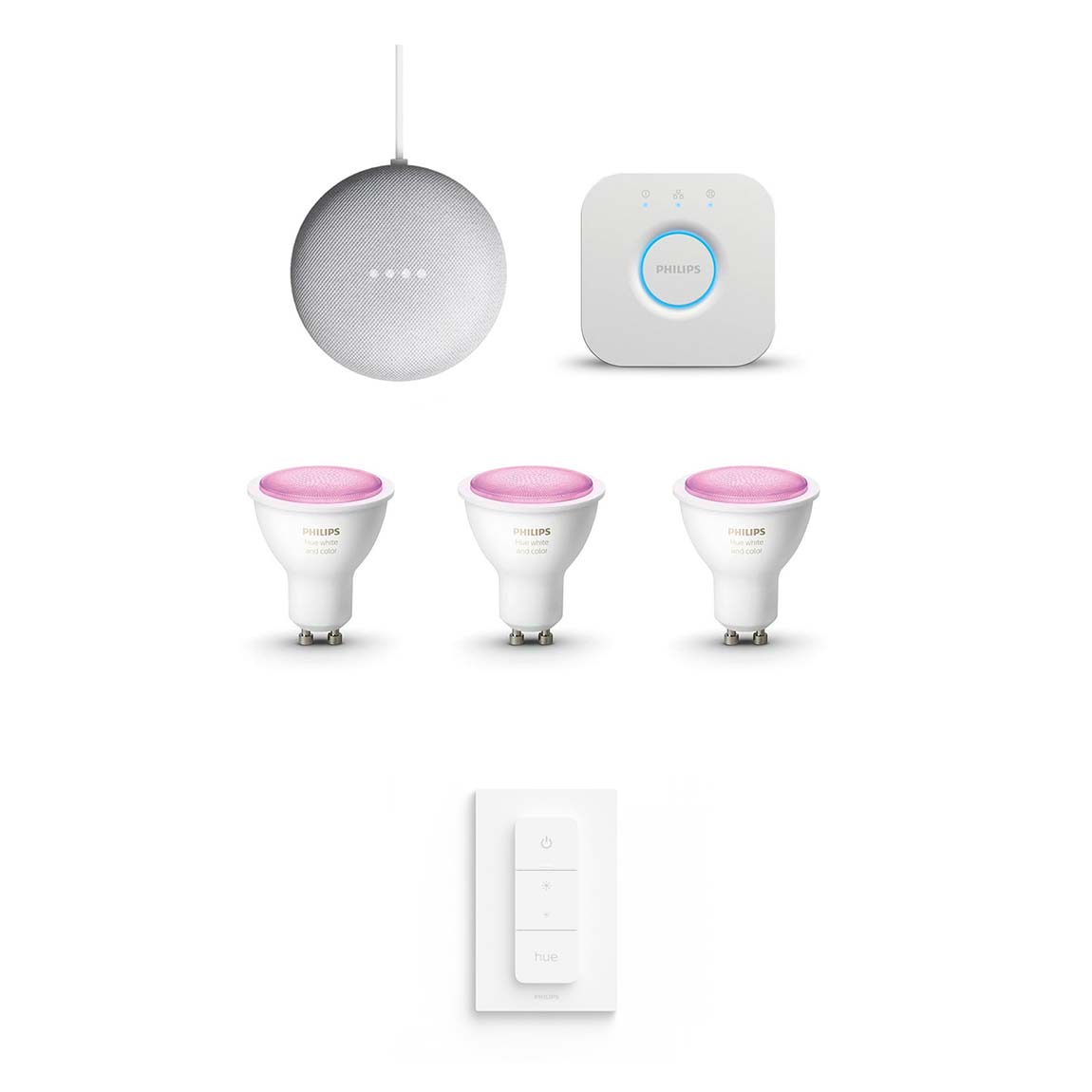 Philips Hue White & Color Ambiance GU10 Bluetooth Starter Kit + Google Nest Mini