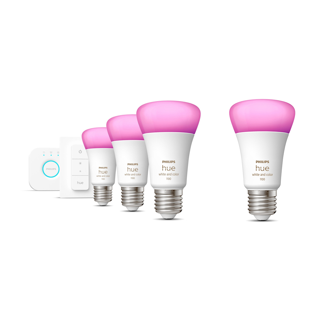 Philips Hue White & Color Ambiance E27 1100lm 4er Starter-Set + Dimmschalter