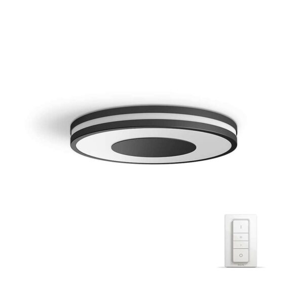 Die Philips Hue White Ambience Being Bluetooth LED-Deckenleuchte verwöhnt Dein Zuhause mit strahlender Eleganz. Mit 2.400 Lumen scheint sie hell genug