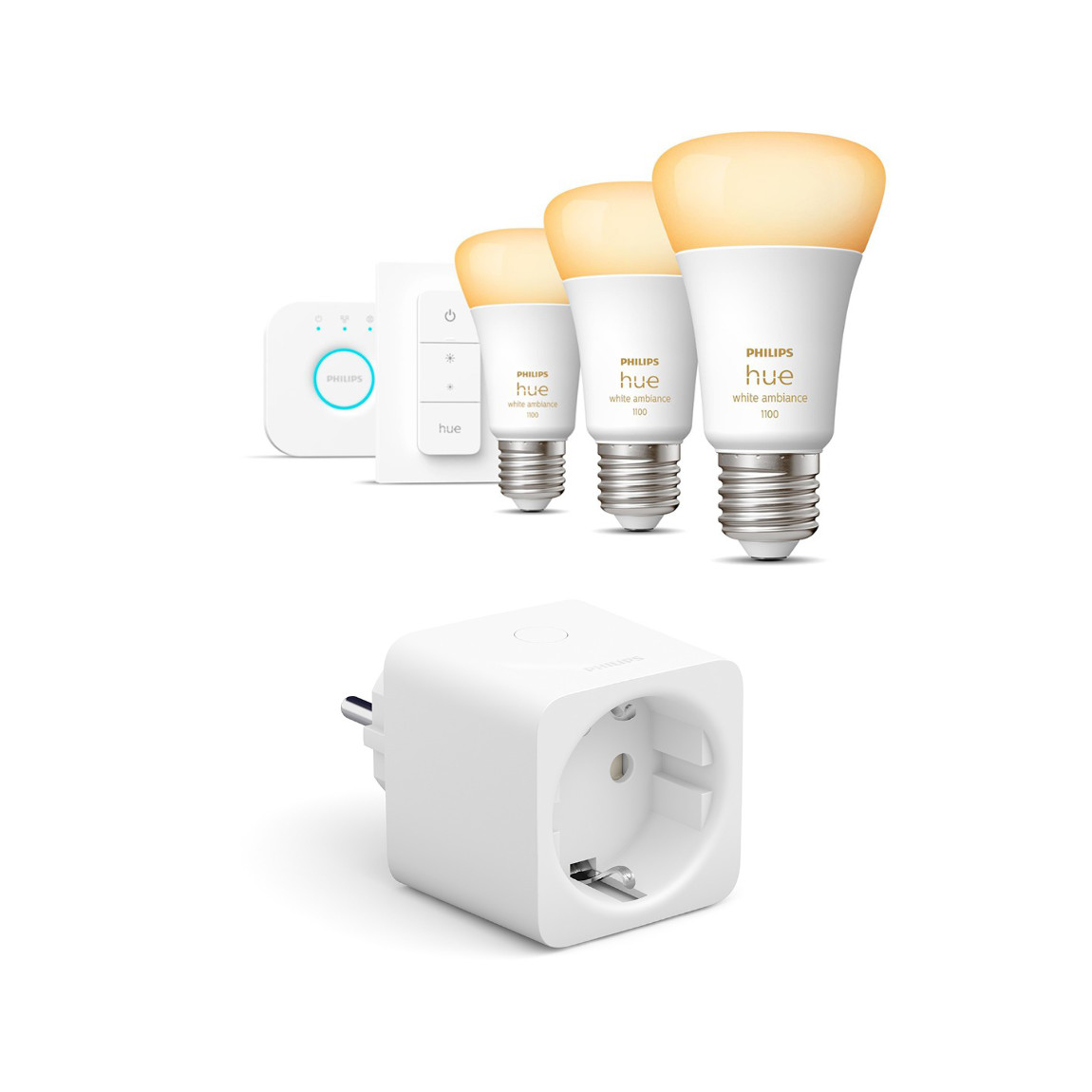 Das Philips Hue White Ambiance E27 Bluetooth 3er Starter Kit beinhaltet drei E27 LED-Lampen