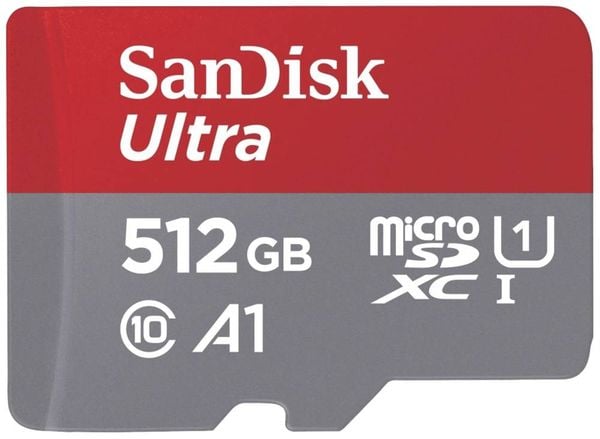 SanDisk microSDXC Ultra 512GB (A1/UHS-I/Cl.10/150MB/s) + Adapter ‚Mobile‘ microSDXC-Karte 512 GB A1 Application Performance Class, UHS-Class 1