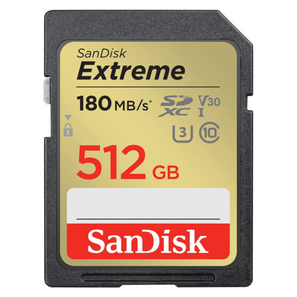 Erstklassige SanDisk SDXC Extreme 512GB 180MB/s V30 UHS-I mit einer Lesegeschwindigkeit bis zu 100 MB/S ermöglicht die Aufnahme von hochauflösenden 4K-UHD-Videos.