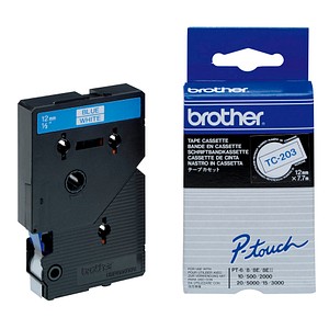 brother Schriftband TC-203 TC203, 12 mm blau auf weiß