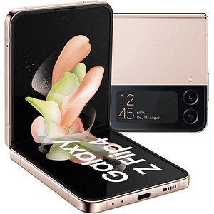 SAMSUNG Galaxy Flip 4 Dual-SIM-Smartphone pink gold 256 GB – Leistung auf aktuellem NiveauDas SAMSUNG Galaxy Flip 4 Dual-SIM-Smartphone pink gold 256 GB kann mit vielen innovativen Ausstattungsmerkmalen aufwarten – so kommt es z.B. mit einem äußerst langlebigen Gehäuse aus Glas