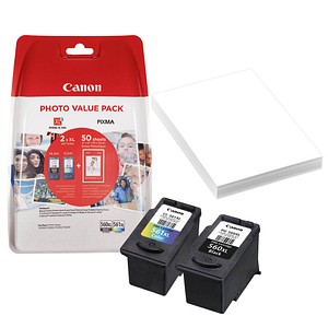 Canon PG-560XL + CL-561XL  schwarz, color Druckköpfe + Fotopapier, 2er-Set