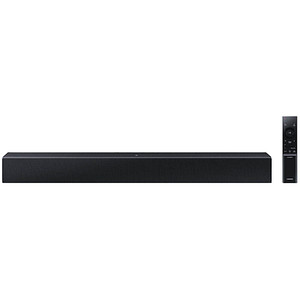 Verblüffender Raumklang und Top-Sound: SAMSUNG HW-C410G/ZG Soundbar schwarzMit der SAMSUNG HW-C410G/ZG Soundbar schwarz verbessern Filmliebhaber und Gamer ihr Fernseh- und Spielerlebnis um ein Vielfaches. Das hochwertige Gerät vereint gleich mehrere Lautsprecher in seinem kompakten Gehäuse und projiziert satte Klänge in nahezu jede Ecke des Raumes.Tolle KlangqualitätDie beiden Lautsprecher und der Subwoofer sind für den Klang zuständig. Mit einer Musikleistung von 300 W (RMS) bieten die integrierten Stereo-Lautsprecherboxen einen vollen und klaren Klang. Dank des kabellosen Subwoofers mit 220 W Leistung werden Ihre Ohren neben klaren Höhen auch mit satten Tiefen verwöhnt.Kabellose VerbindungÜber Bluetooth können Sie den Fernseher oder ein anderes kompatibles Gerät einfach mit der SAMSUNG HW-C410G/ZG Soundbar schwarz kabellos verbinden und anschließend die Soundkulisse genießen. Schließen Sie zudem einfach eine externe Festplatte oder einen USB-Stick über den USB-Anschluss an