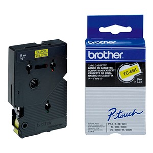 brother Schriftband TC-691 TC691, 9 mm schwarz auf gelb