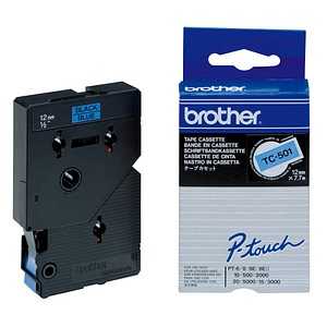 brother Schriftband TC-501 TC501, 12 mm schwarz auf blau