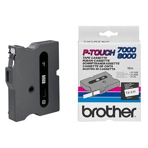 brother Schriftband TX TX-231 TX231, 12 mm schwarz auf weiß