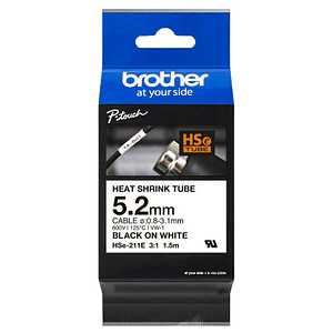 brother Schrumpfschlauch HSe-211E HSE211E, 5,2 mm schwarz auf weiß