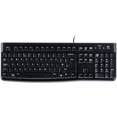 Logitech K120 Business Tastatur, kabelgebunden, USB, schwarz mit Spritzwasserschutz und nahezu geräuschlosem Anschlag