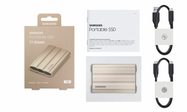 Kurzinfo: Samsung T7 Shield MU-PE1T0K - SSD - verschlüsselt - 1 TB - extern (tragbar) - USB 3.2 Gen 2 (USB-C Steckverbinder) - 256-Bit-AES - beige Gruppe Festplatten Hersteller Samsung Hersteller Art. Nr. MU-PE1T0K/EU Modell T7 Shield MU-PE1T0K EAN/UPC 8806092968455 Produktbeschreibung: Samsung T7 Shield MU-PE1T0K - SSD - 1 TB - USB 3.2 Gen 2 Typ Solid State Drive - extern (tragbar) Kapazität 1 TB Hardwareverschlüsselung Ja Verschlüsselungsalgorithmus 256-Bit-AES Schnittstelle USB 3.2 Gen 2 - USB-C Datenübertragungsrate 10