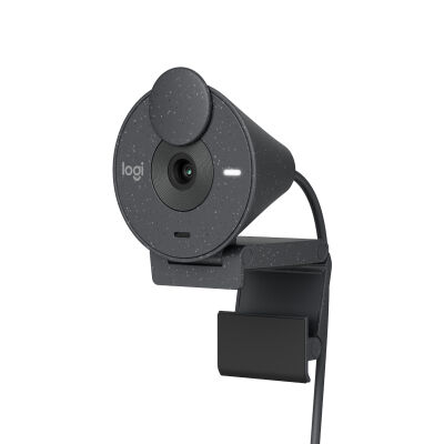 Logitech Brio 300 Full HD Webcam – GRAPHITE, USB-C Anschluss, Integriertes Mikrofon, Abdeckblende, Monitor-/Notebook-Halterung