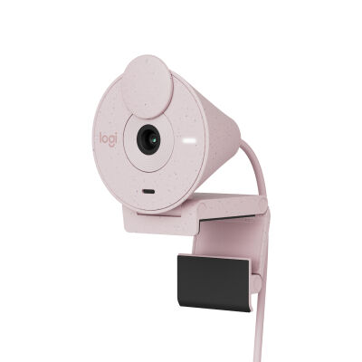 Logitech Brio 300 Full HD Webcam – ROSE, USB-C Anschluss, Integriertes Mikrofon, Abdeckblende, Monitor-/Notebook-Halterung