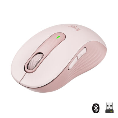 Logitech Signature M650 Large, kabellose Maus, Bluetooth- und Logi Bolt-kompatibel, Siltent Touch, Smartwheel, USB-Empfänger, Rose