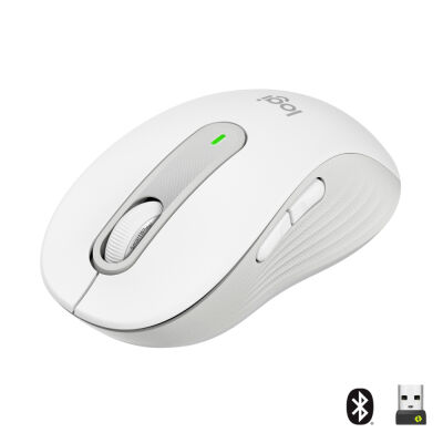 Logitech Signature M650 Medium, kabellose Maus, Bluetooth- und Logi Bolt-kompatibel, Siltent Touch, Smartwheel, USB-Empfänger, Offwhite