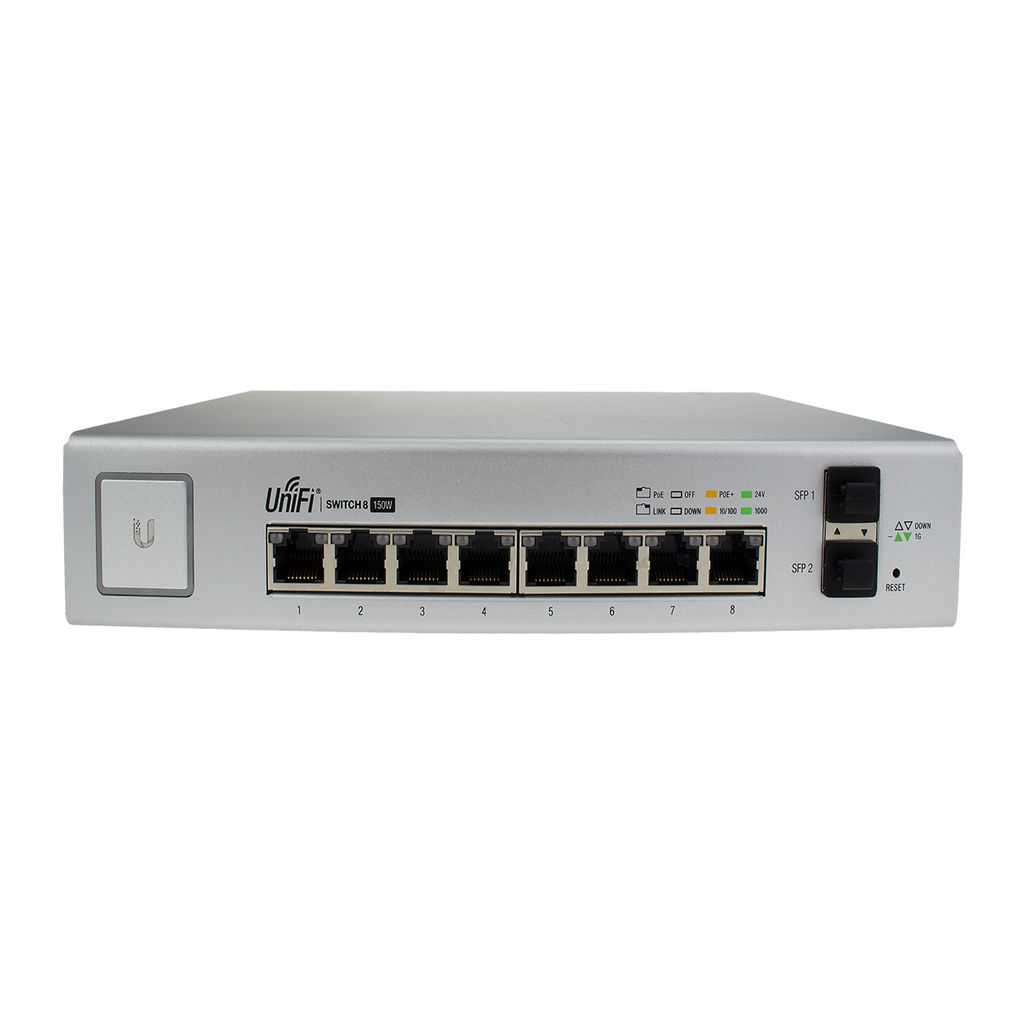 Ubiquiti UniFi Switch US-8-150W – Switch – verwaltet – 8 x 10/100/1000 (PoE+) + 2 x Gigabit SFP – Desktop – PoE+ (US-8-150W)