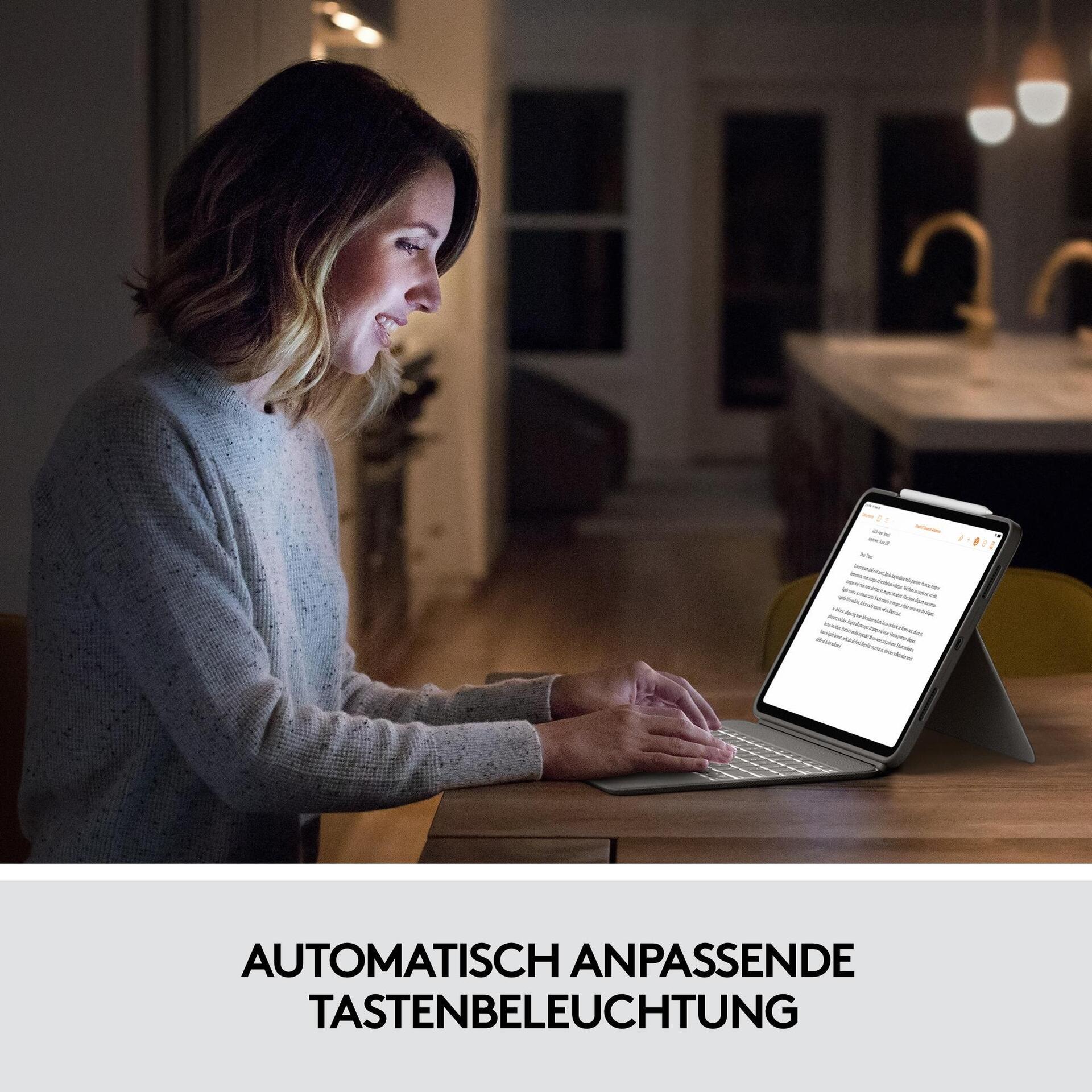 Logitech Combo Touch – Tastatur und Foliohülle – mit Trackpad – hintergrundbeleuchtet – Apple Smart connector – AZERTY – Französisch – Sand – für Apple 27,90cm (11)  iPad Pro (1. Generation, 2. Generation, 3. Generation) (920-010168)