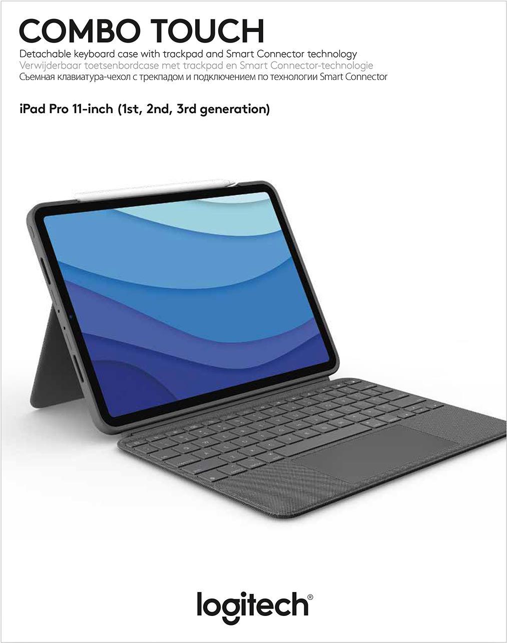 Logitech Combo Touch – Tastatur und Foliohülle – mit Trackpad – hintergrundbeleuchtet – Apple Smart connector – QWERTZ – Schweiz – Oxford Gray – für Apple 27,90cm (11)  iPad Pro (1. Generation, 2. Generation, 3. Generation)