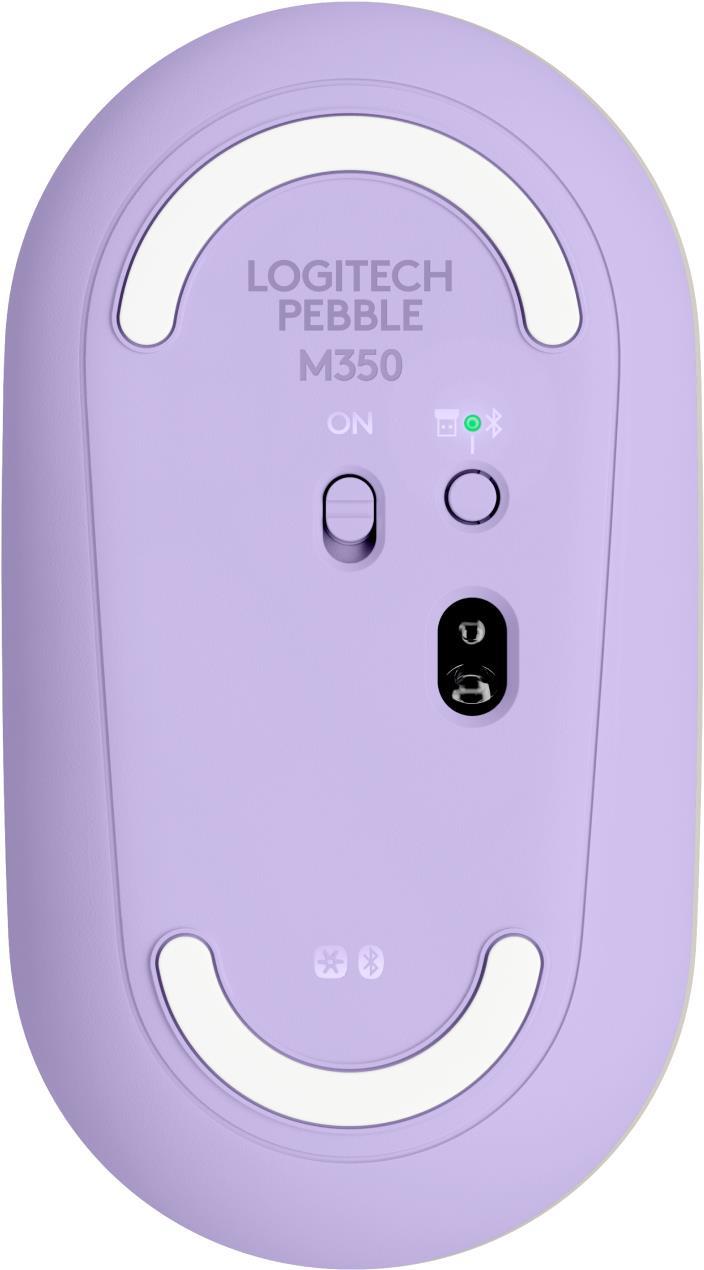 Logitech Pebble M350 – Maus – optisch – 3 Tasten – kabellos – Bluetooth – kabelloser Empfänger (USB) – lavender lemonade (910-006752)