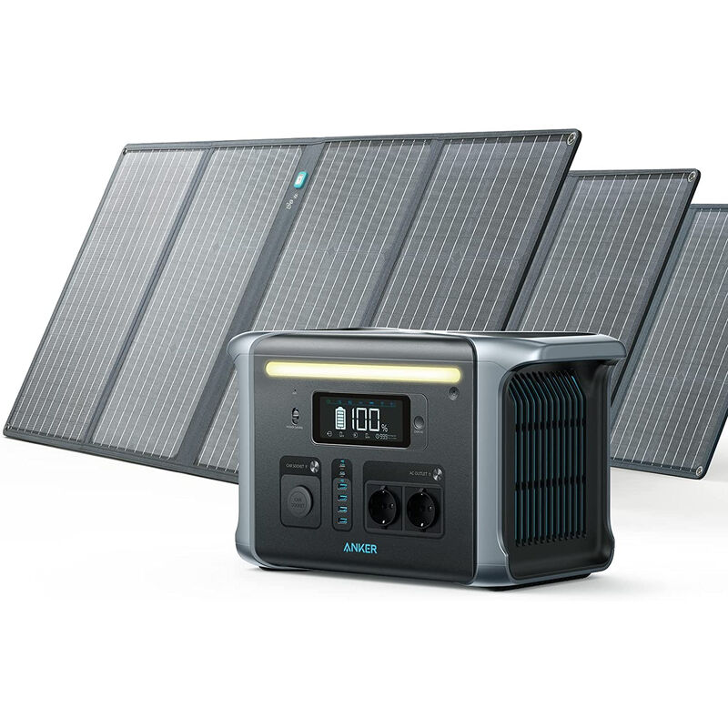 Anker – Tragbares Solargenerator-Set 1229Wh 757 +3 Solarmodule 100W4,5 Stunden Ladezeit, 23% Wirkungsgrad, robustes Design mit Tragegriff, usb-a-,