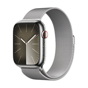 Der Name ist Programm – die Apple Watch Series 9 45 mm Edelstahl (GPS+Cellular) Milanaise Loop  silberSmarter Alltagsbegleiter und Gesundheitscoach in einem – die Apple Watch Series 9 45 mm Edelstahl (GPS+Cellular) Milanaise Loop  silber. Sie ist nämlich nicht nur ein digitaler Zeitanzeiger