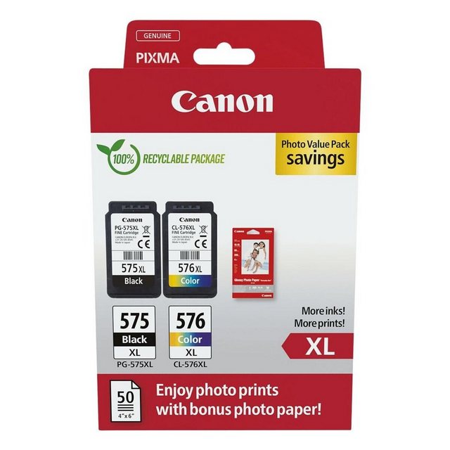 Canon PG-575XL & CL-576XL Tintenpatrone (Set, inkl. Fotoglanzpapier 10×15 cm)