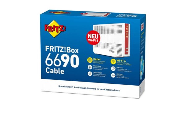 der bis zu 40 Prozent höhere Geschwindigkeiten als frühere Generationen bietet. Mit der FRITZ!Box 6690 Cable erleben Sie Highspeed-Surfen und Streaming auf der Überholspur. Wi-Fi 6 sorgt dafür