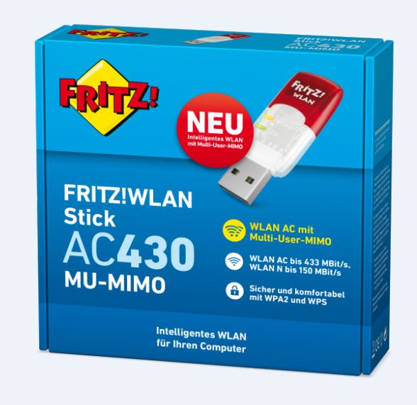 AVM FRITZ!WLAN USB Stick AC 430 MU-MIMO – Flexibles High Speed in kabellosen Netzen (20002766)