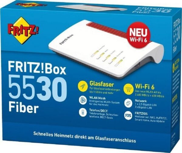 Highlights Die FRITZ!Box 5530 Fiber bietet die komplette FRITZ!Box-Funktionalität am Glasfaseranschluss. Dank austauschbarer Module ist die FRITZ!Box 5530 sehr flexibel an allen gängigen Glasfaseranschlüssen mit bis zu 1.000 MBit/s (AON/GPON) einsetzbar