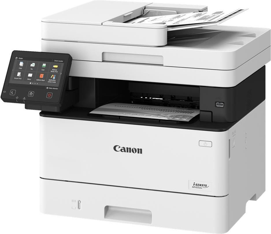 Canon i-SENSYS MF455dw – Multifunktionsdrucker – s/w – Laser – A4 (210 x 297 mm), Legal (216 x 356 mm) (Original) – A4/Legal (Medien) – bis zu 38 Seiten/Min. (Kopieren) – bis zu 38 Seiten/Min. (Drucken) – 350 Blatt – 33.6 Kbps – USB 2.0, Gigabit LAN, Wi-Fi(n), USB-Host