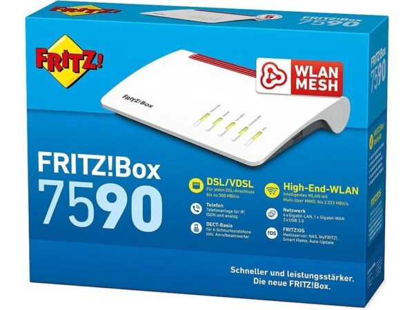 a2 x USB 3.0 Anschlüsse für Speicher und DruckerDECT-Basisstation für bis zu 6 schnurlose HandgeräteInterner S0-Bus zur Nutzung von ISDN-Telefonen oder Telefonanlagen an IP-basierten Anschlüssen2 a/b-Ports (wahlweise TAE/RJ11) für den Anschluss von analogen Telefonen