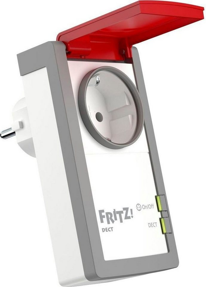 AVM Gartensteckdose AVM FRITZ!DECT 210 Steckdose multifunktional intelligent Außen/Innen, Spritzwasserschutz IP44 Energieerfassung Außenbereich