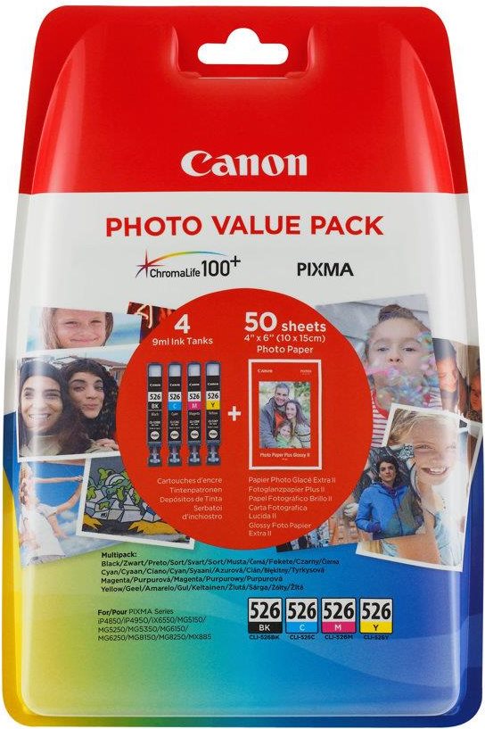 Kurzinfo: Canon CLI-526 C/M/Y/BK Photo Value Pack - 4er-Pack - 9 ml - Schwarz