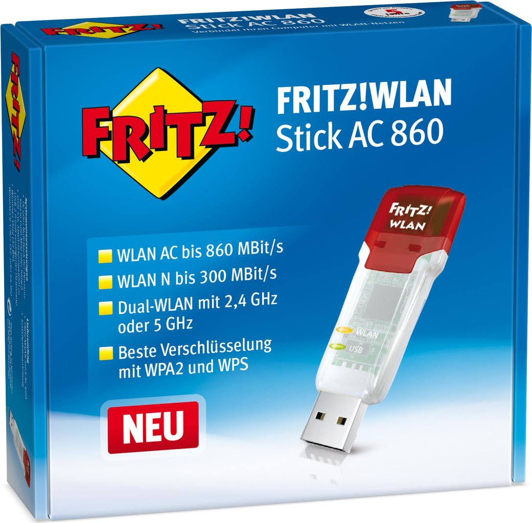 Kurzinfo: AVM FRITZ!WLAN Stick AC 860 - Netzwerkadapter - USB 2.0/USB 3.0 - 802.11b