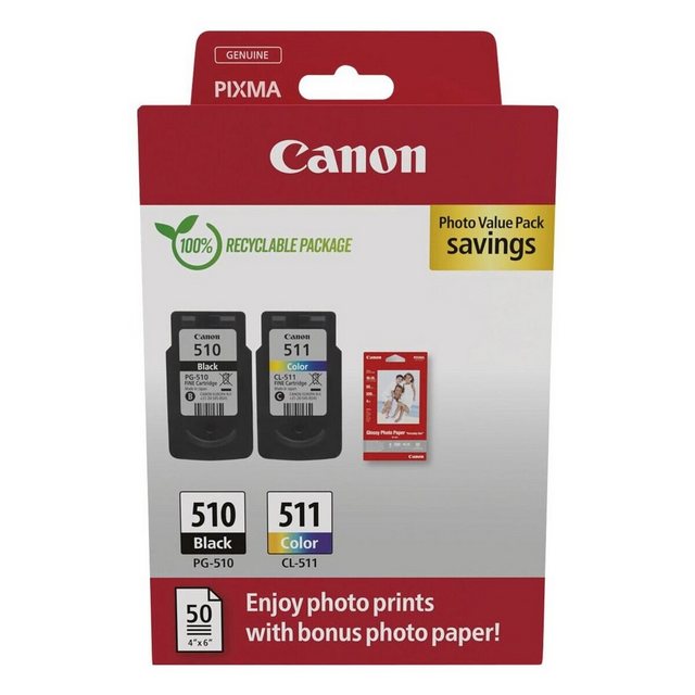 Canon PG-510 & CL-511 Tintenpatrone (Set, inkl. Fotoglanzpapier 10×15 cm)